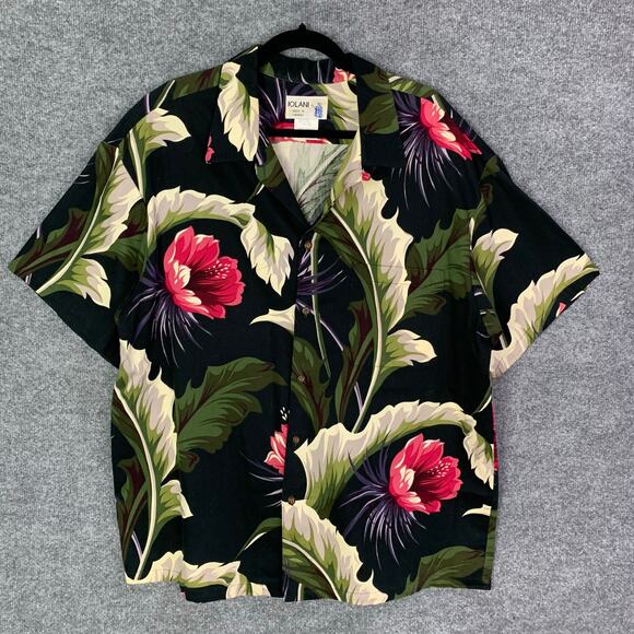 Vintage Iolani  Hawaiian Shirt‎ Mens XL Button Up Floral Black - Picture 1 of 8